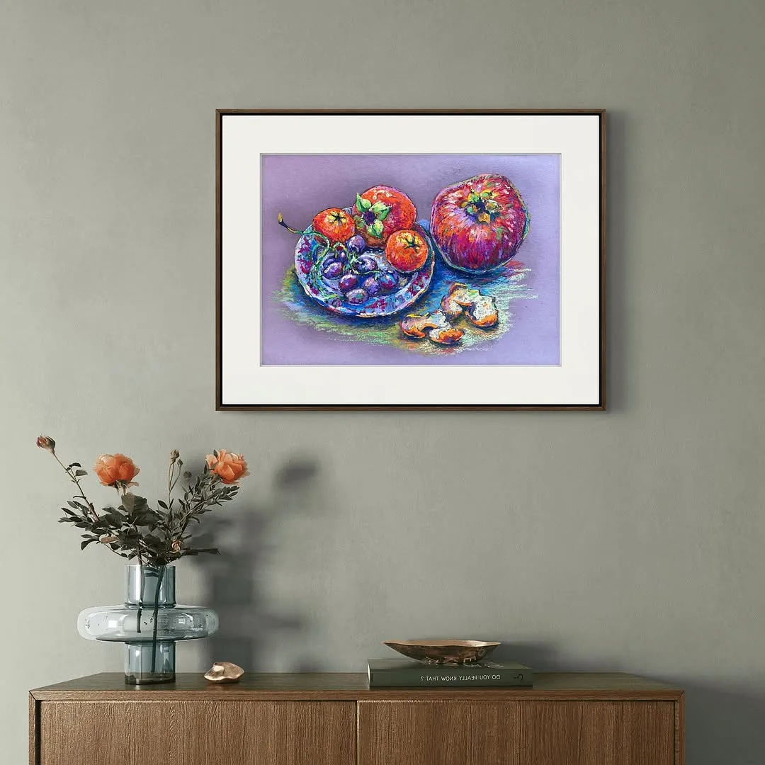 “Fruit plate”  Oil pastel, paper. 30х20см 2024 (2024)