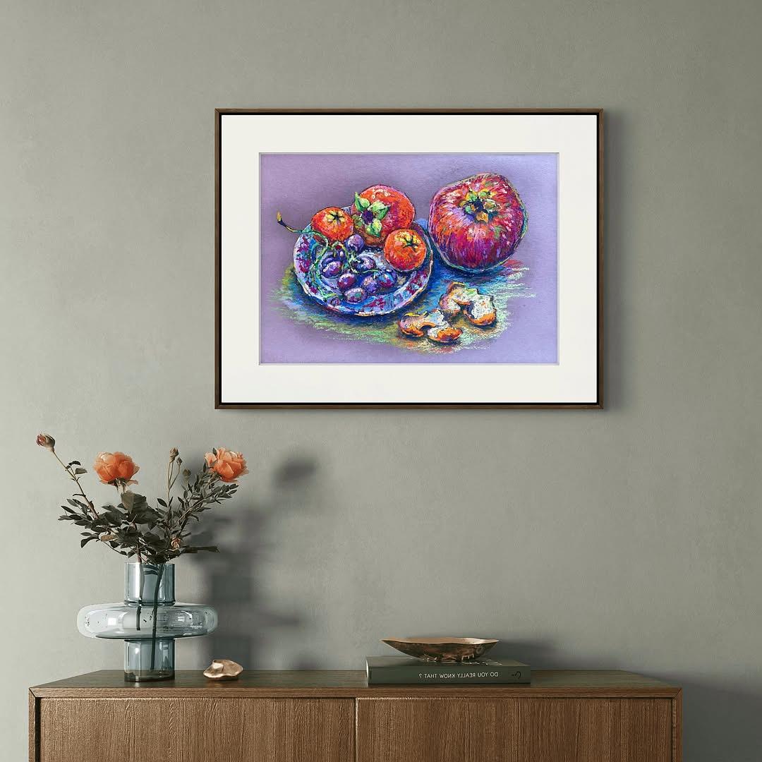“Fruit plate”  Oil pastel, paper. 30х20см 2024