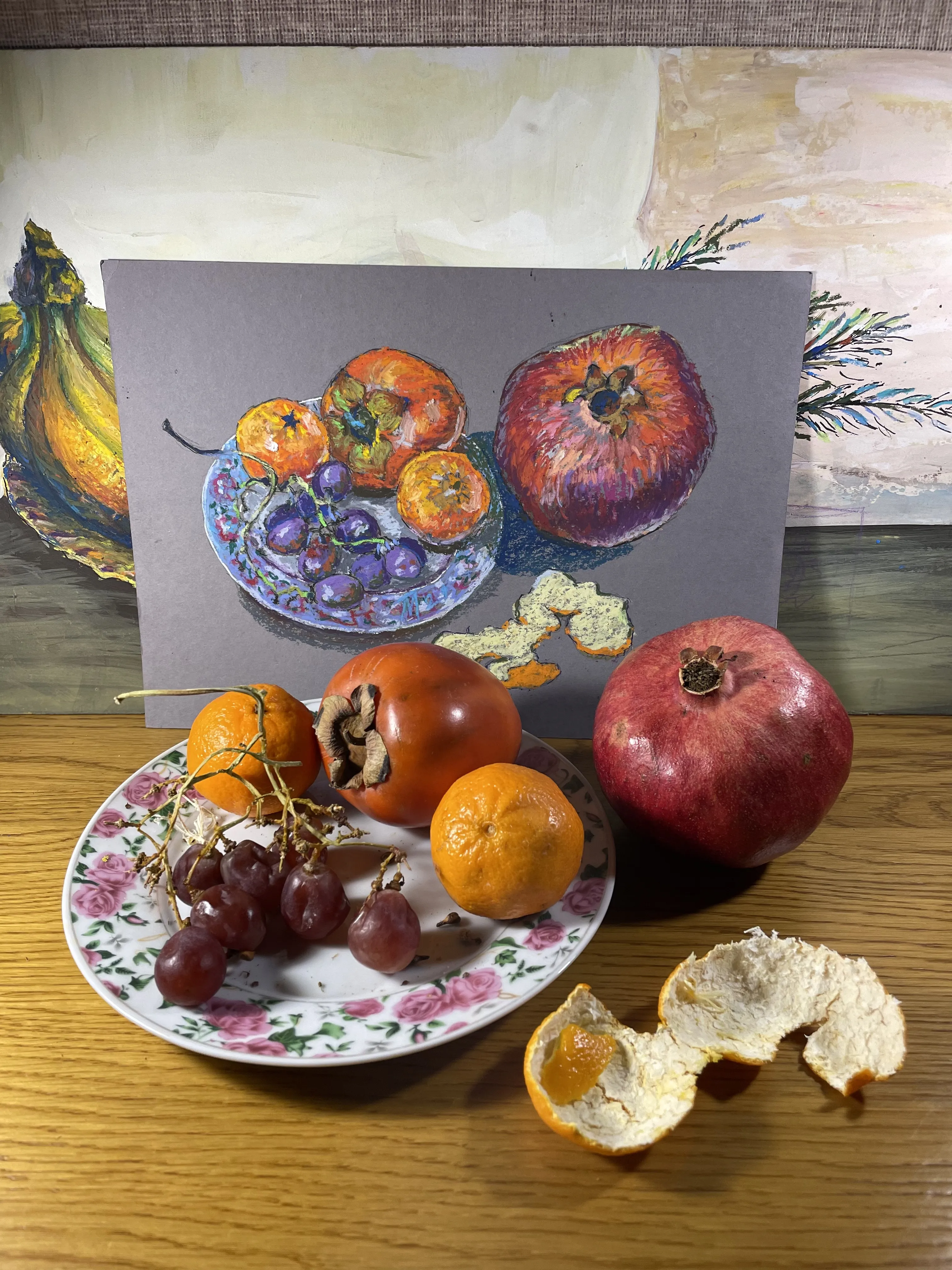 “Fruit plate”  Oil pastel, paper. 30х20см 2024 (2024)