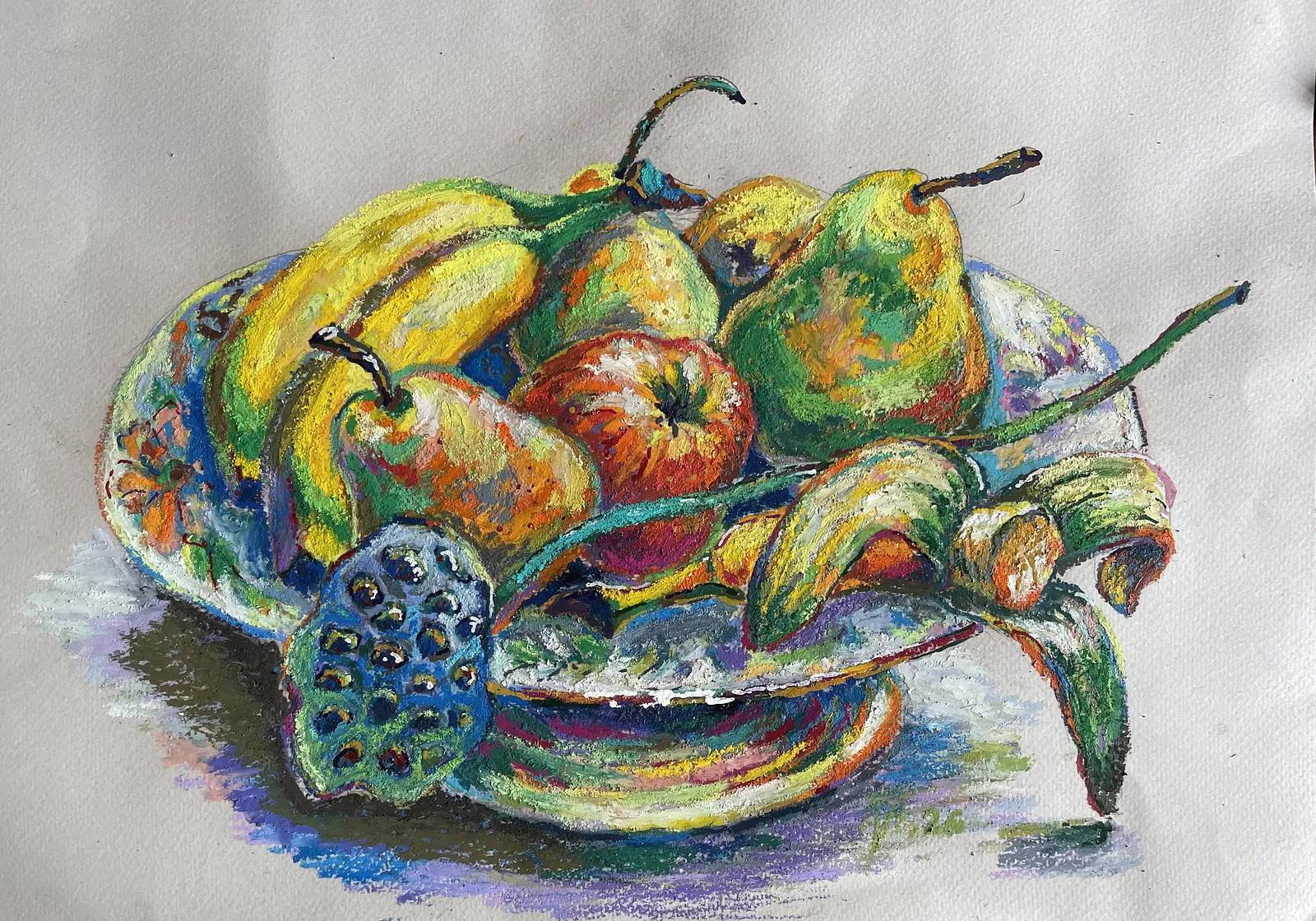  “Fruit plate”  Oil pastel, paper. 40x30см, 2026  (2026)